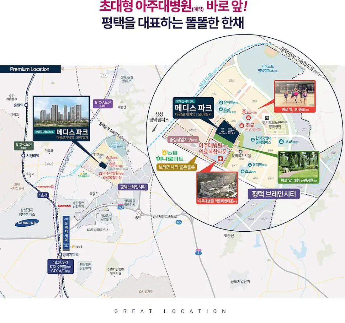 평택 브레인시티 메디스파크 입지환경 소개 및 상세 위치도